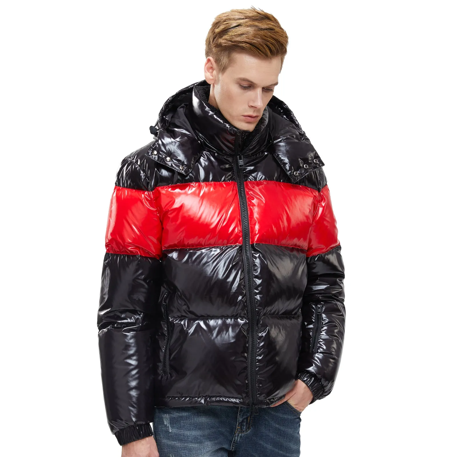 Mens winter Jacket Glossy Shiny Goose Down