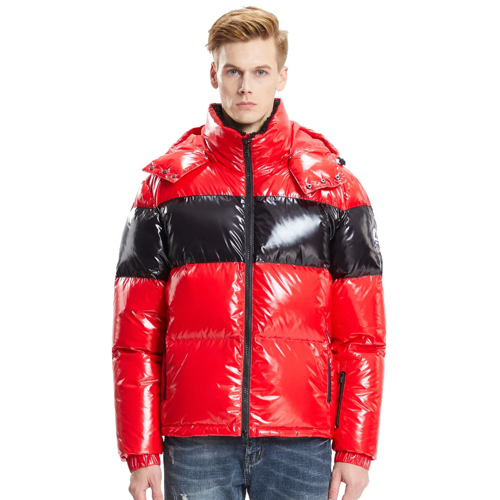 Mens winter Jacket Glossy Shiny Goose Down