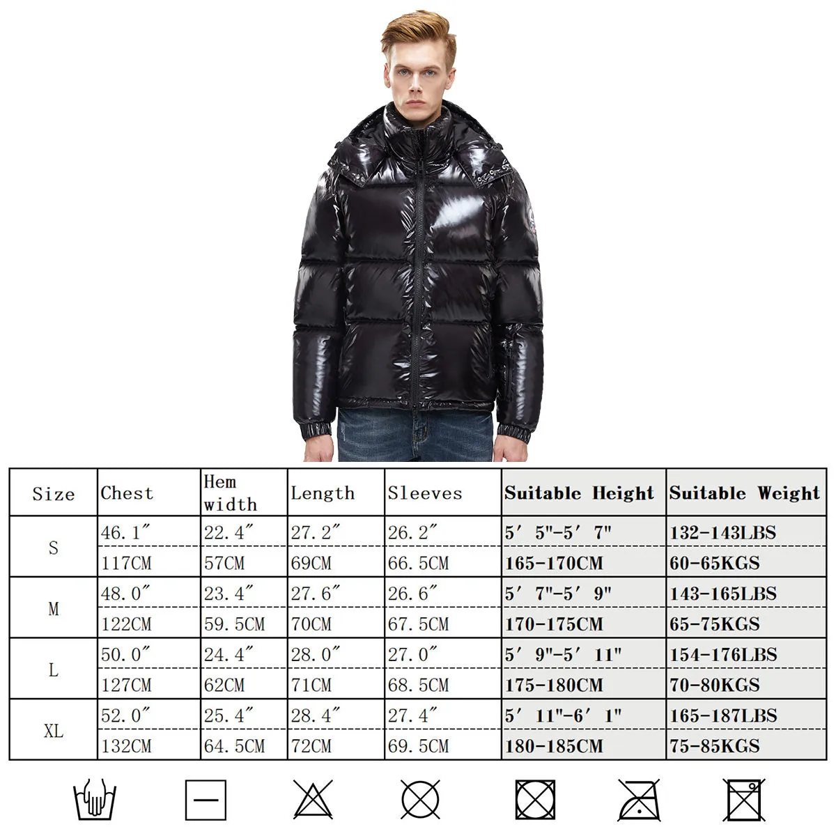 Mens winter Jacket Glossy Shiny Goose Down
