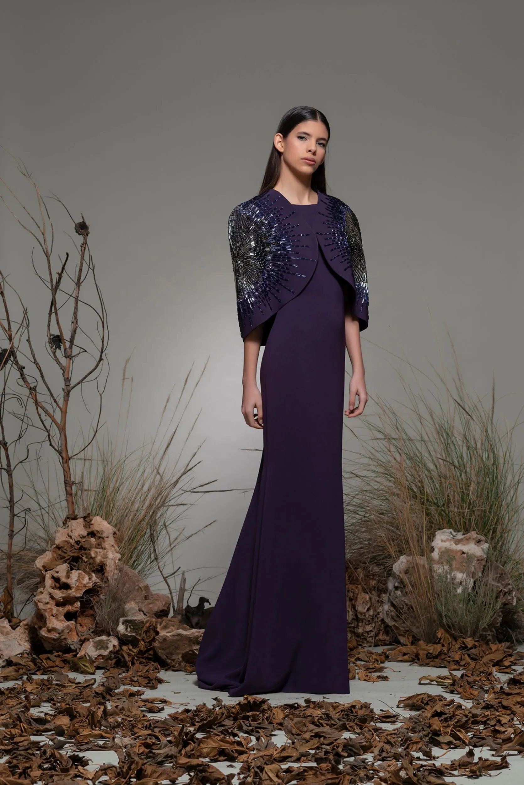 Mermaid Dress with Embroidered Cape