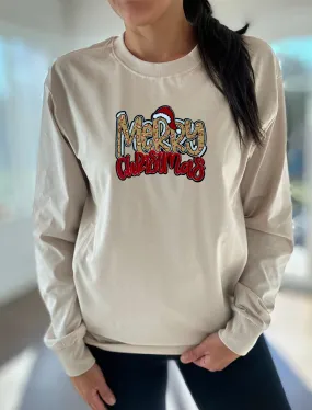 Merry Christmas Chenille Patch Long Sleeve Comfort Tee
