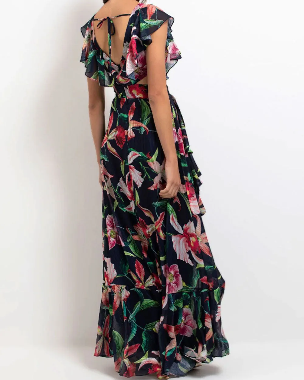 Midnight Laelia Ruffle V Neck Maxi Dress