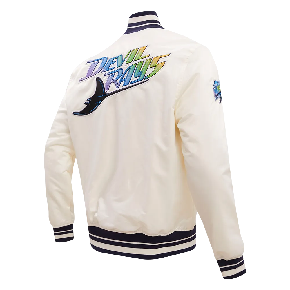 MLB TAMPA DEVIL RAYS RETRO CLASSIC MEN'S RIB SATIN JACKET (EGGSHELL/ MIDNIGHT NAVY)