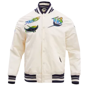 MLB TAMPA DEVIL RAYS RETRO CLASSIC MEN'S RIB SATIN JACKET (EGGSHELL/ MIDNIGHT NAVY)