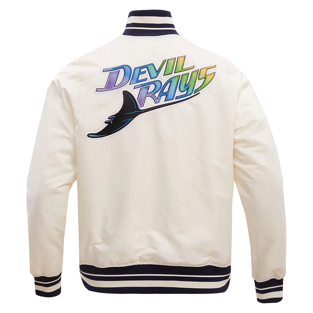 MLB TAMPA DEVIL RAYS RETRO CLASSIC MEN'S RIB SATIN JACKET (EGGSHELL/ MIDNIGHT NAVY)