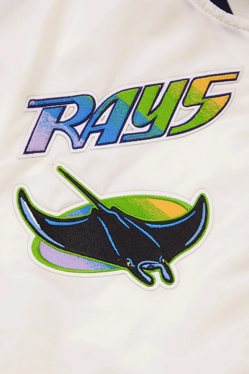 MLB TAMPA DEVIL RAYS RETRO CLASSIC MEN'S RIB SATIN JACKET (EGGSHELL/ MIDNIGHT NAVY)