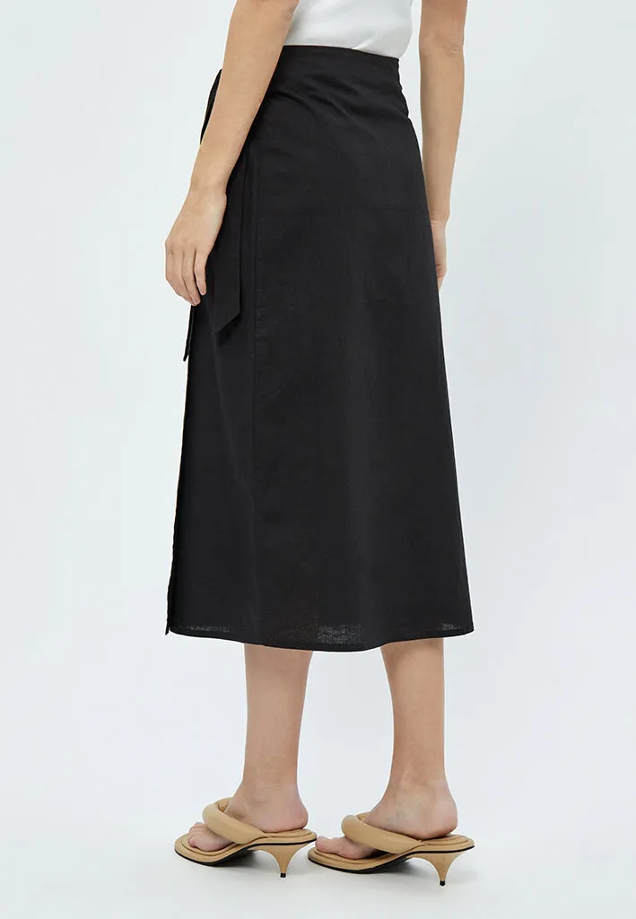 MSShelba Linen Wrap Skirt - Black