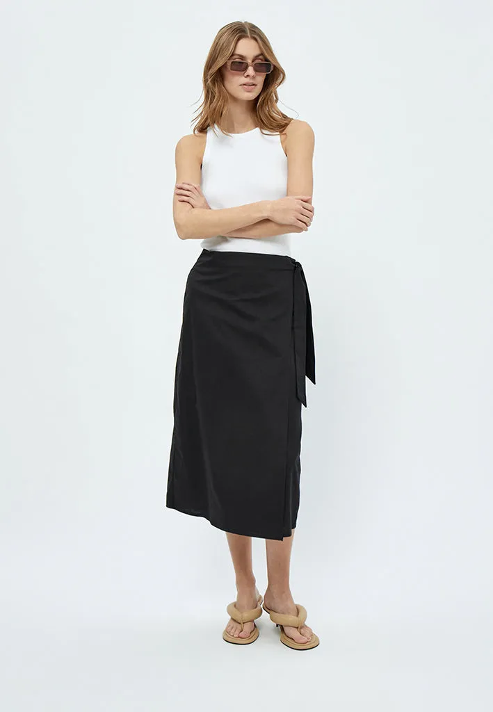MSShelba Linen Wrap Skirt - Black
