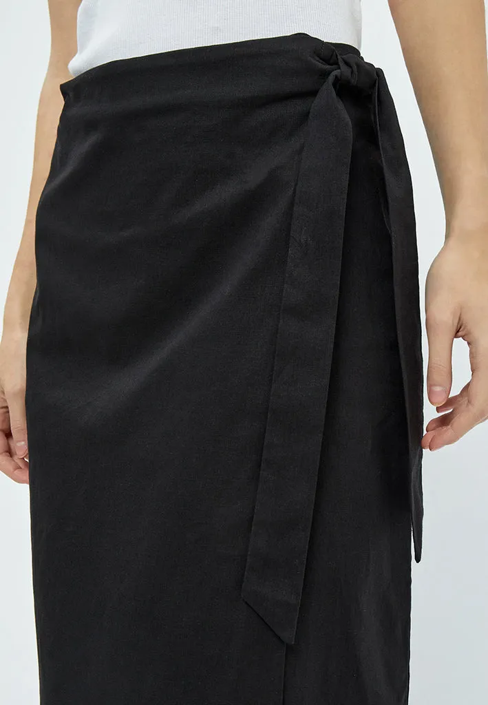 MSShelba Linen Wrap Skirt - Black