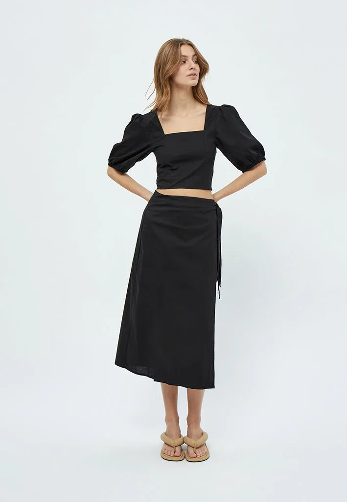 MSShelba Linen Wrap Skirt - Black