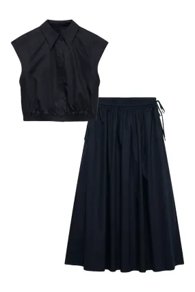 Navy Cotton Cropped Shirt and Maxi Skirt