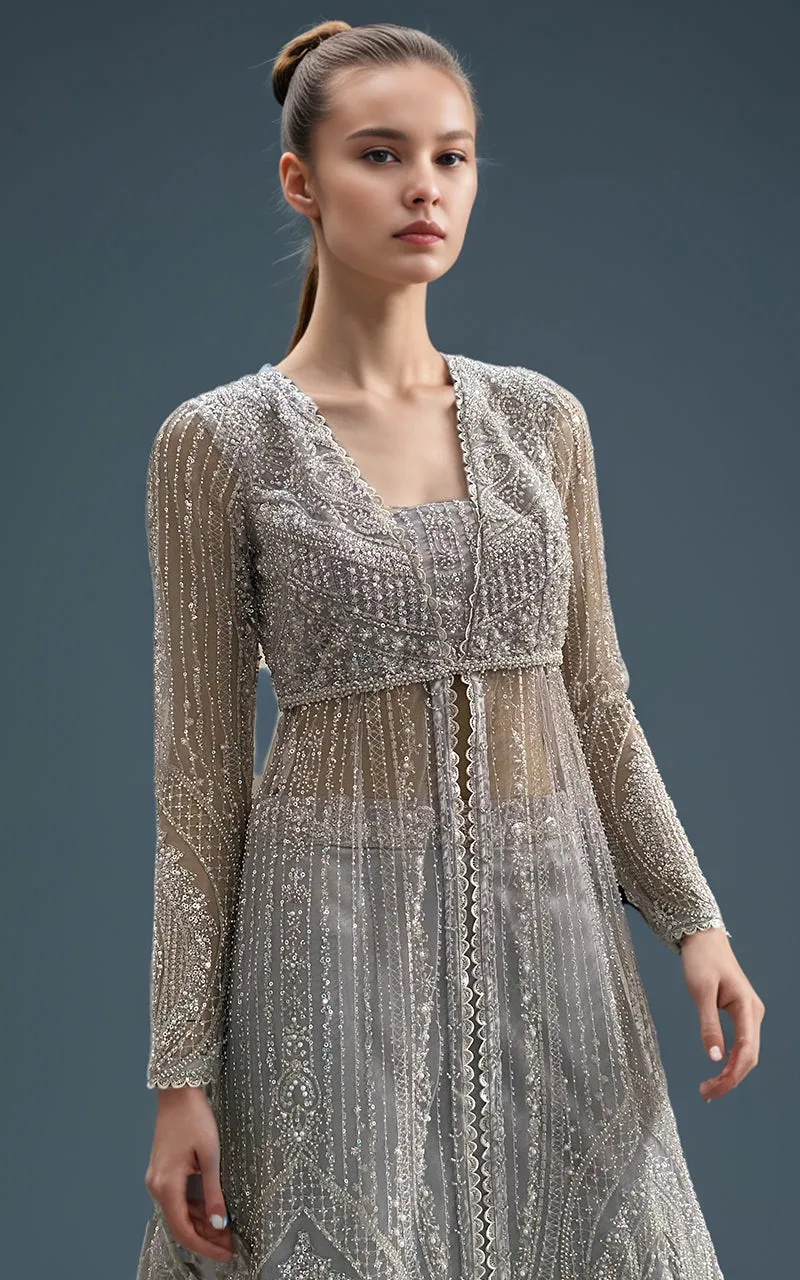 Net Embroidered Dress With Embroidered Skirt (OFS)