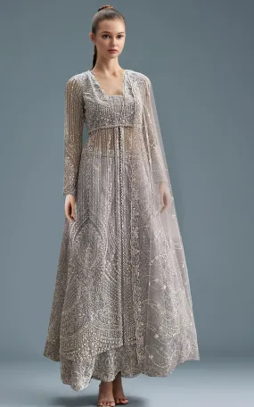 Net Embroidered Dress With Embroidered Skirt (OFS)