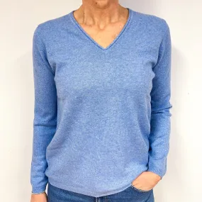New Sky Blue Cashmere V-Neck Jumper Medium
