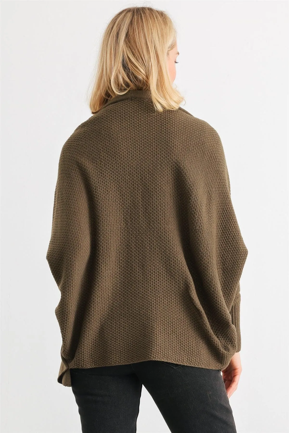 Olive Knit Batwing Sleeve Open Front Cardigan
