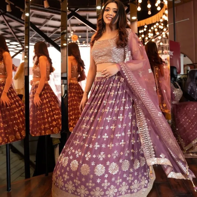 Party Wear Dusty Pink Color Embroidery Sequence Work Lehenga Choli