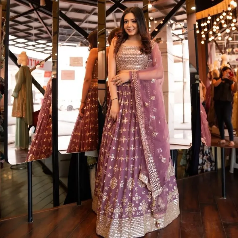 Party Wear Dusty Pink Color Embroidery Sequence Work Lehenga Choli
