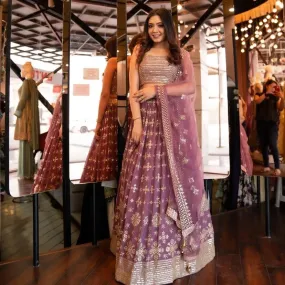Party Wear Dusty Pink Color Embroidery Sequence Work Lehenga Choli