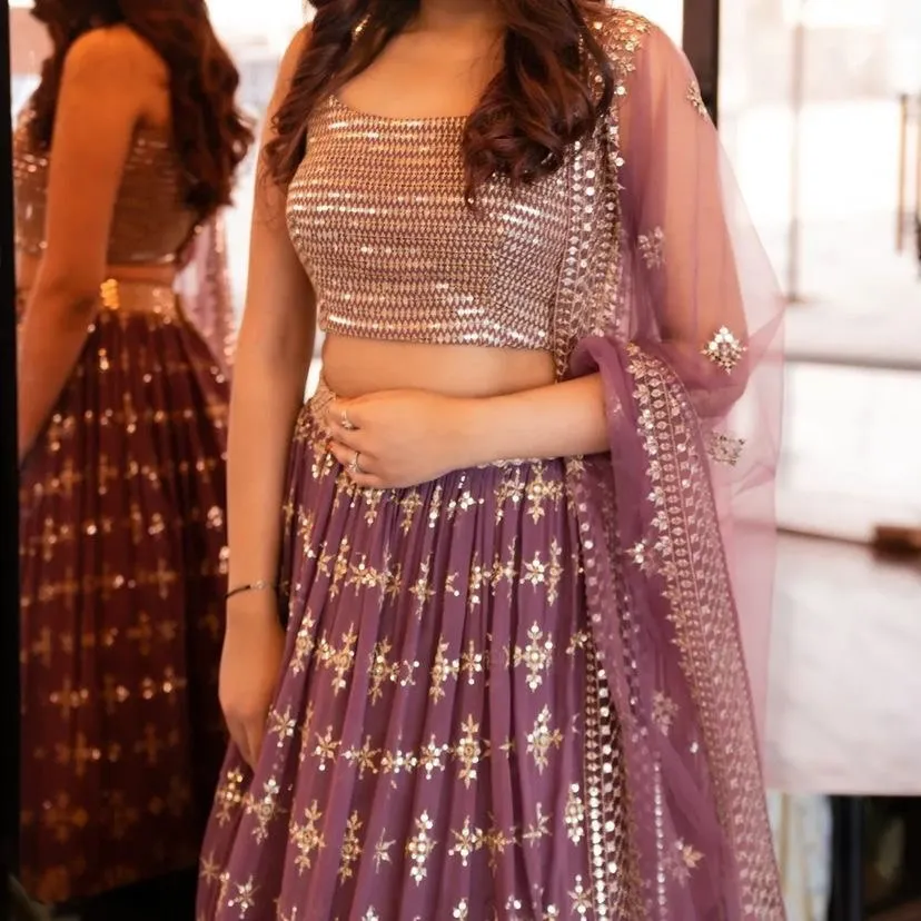 Party Wear Dusty Pink Color Embroidery Sequence Work Lehenga Choli