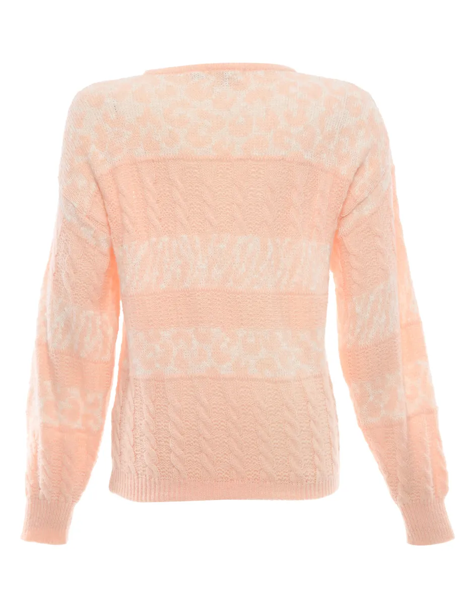 Patterned Pastel Peach Jumper - L