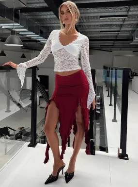 Peachey Asymmetric Ruffle Midi Skirt Burgundy