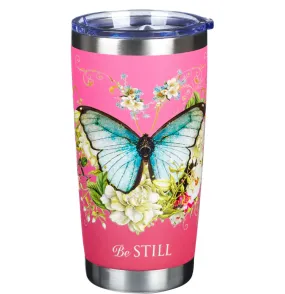 Pink Be Still Butterfly Stainless Steel Travel Tumbler - Psalm 46:10