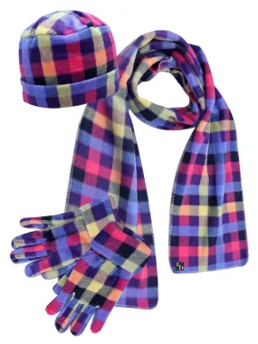Plaid Fleece 3 Piece Hat Scarf & Glove Set