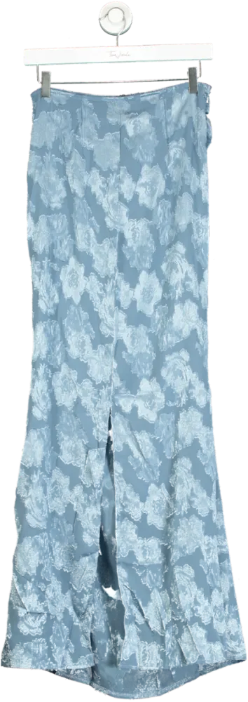 PrettyLittleThing Blue Floral Low Rise Fishtail Maxi Skirt UK 8