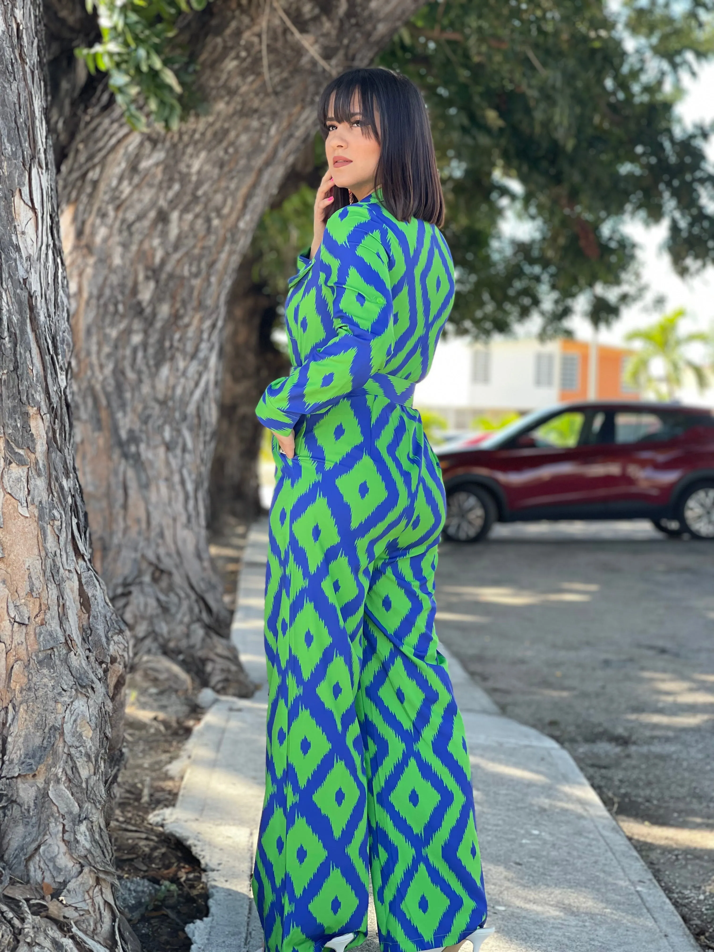 Printed Green & Blue Jumpsuit