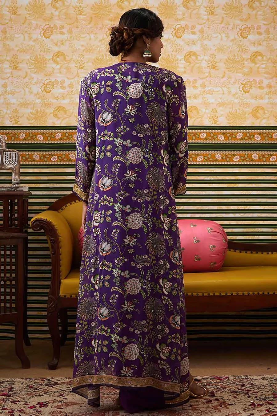 Purple Mehr Drape Dress with Printed Jacket Set