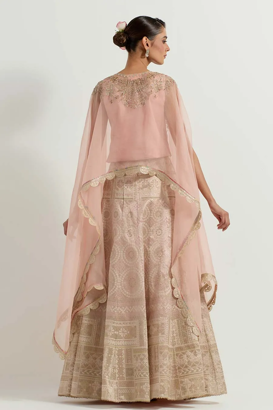 Raeth Blush Pink Embroidered Cape & Tissue Lehenga Set