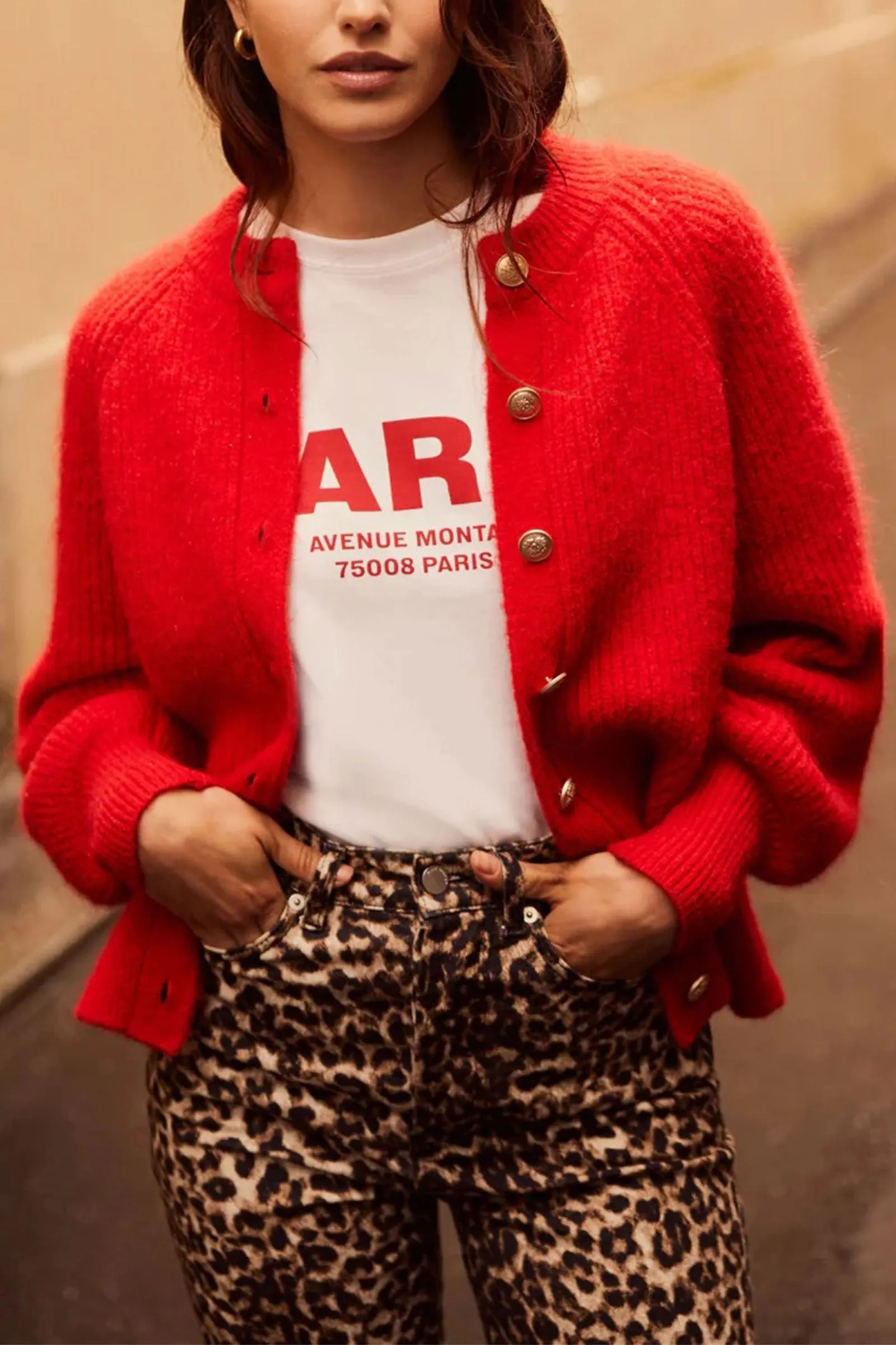 Red Knitted Wool Blend Cardigan