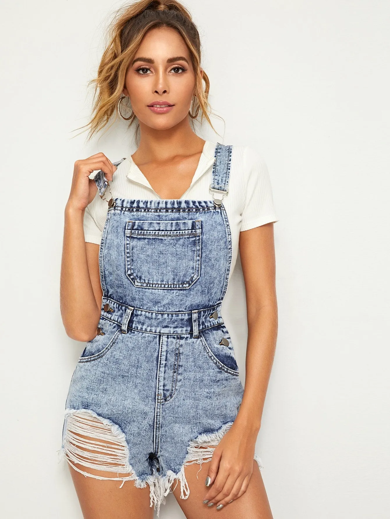 Ripped Detail Denim Overall