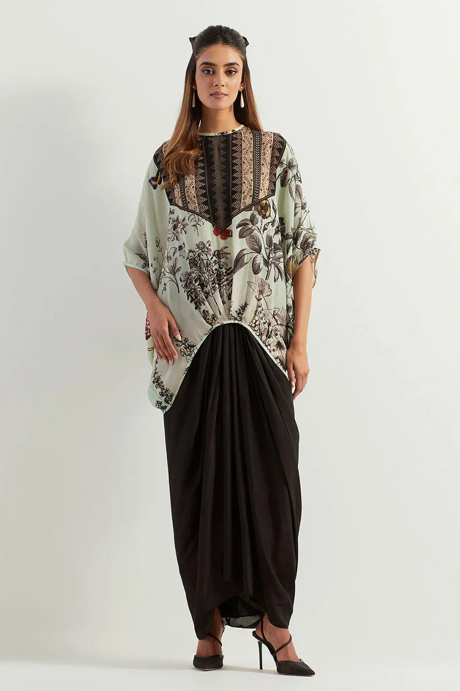 Saaya Printed Organza Cape & Drape Skirt Set