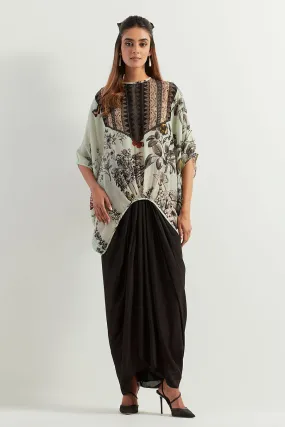 Saaya Printed Organza Cape & Drape Skirt Set
