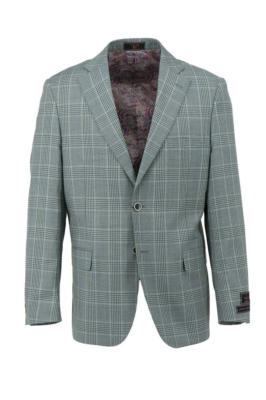 Seafoam Green with Windowpane Dolcetto Modern Fit, Pure Wool Jacket by Tiglio Luxe