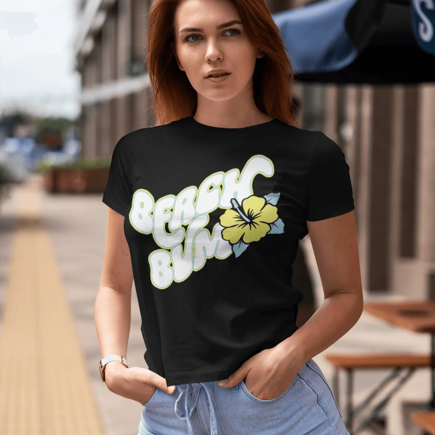 Seasonal T-shirt Beach Bum 100% Cotton Short Sleeve Crew Neck Top