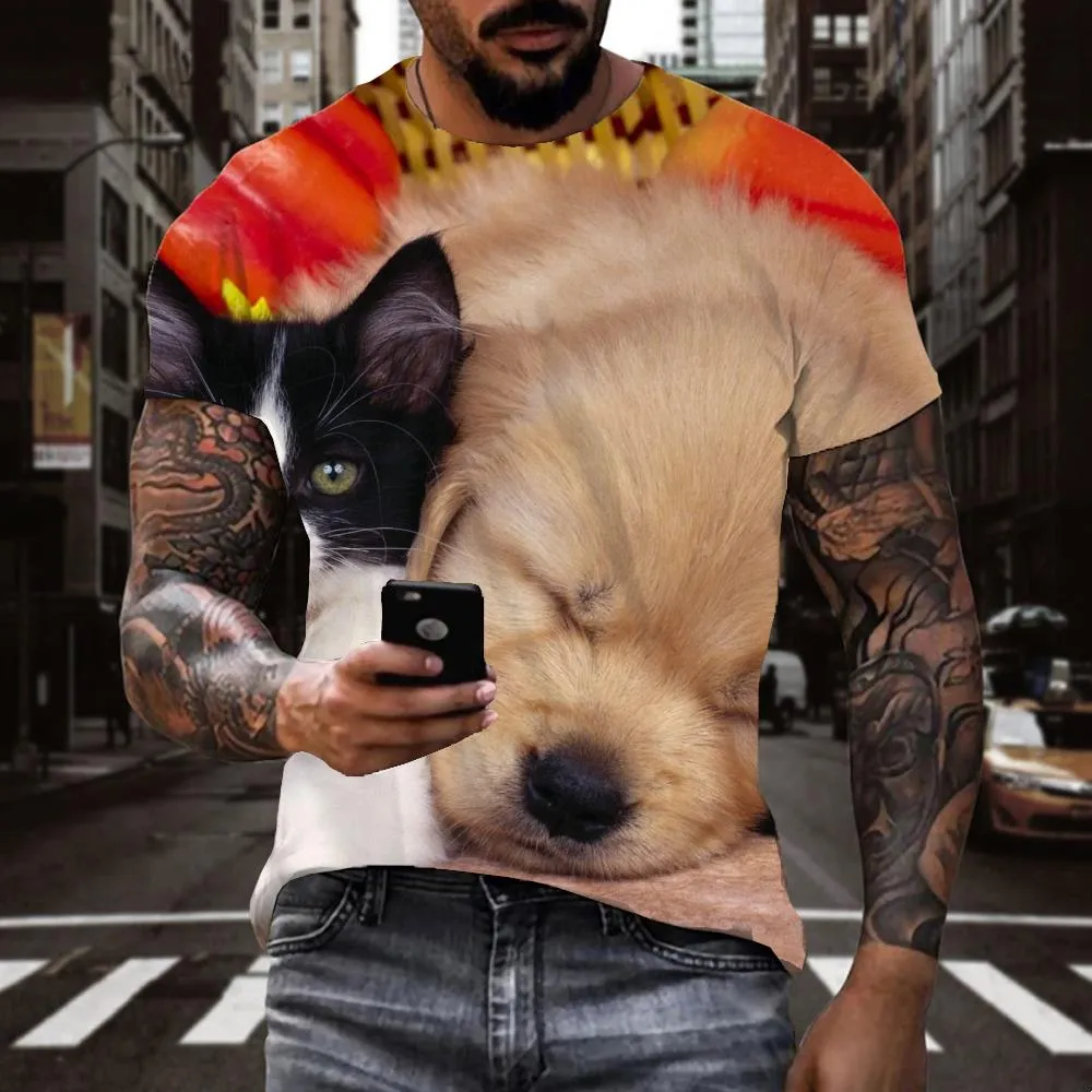 shirt animaldocile pets Print clothesart costume Cool men cat and dog