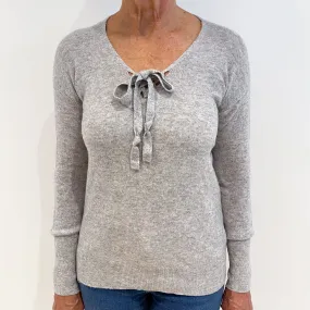 Smoke Grey Tie Front Cashmere V-Neck Jumper Medium