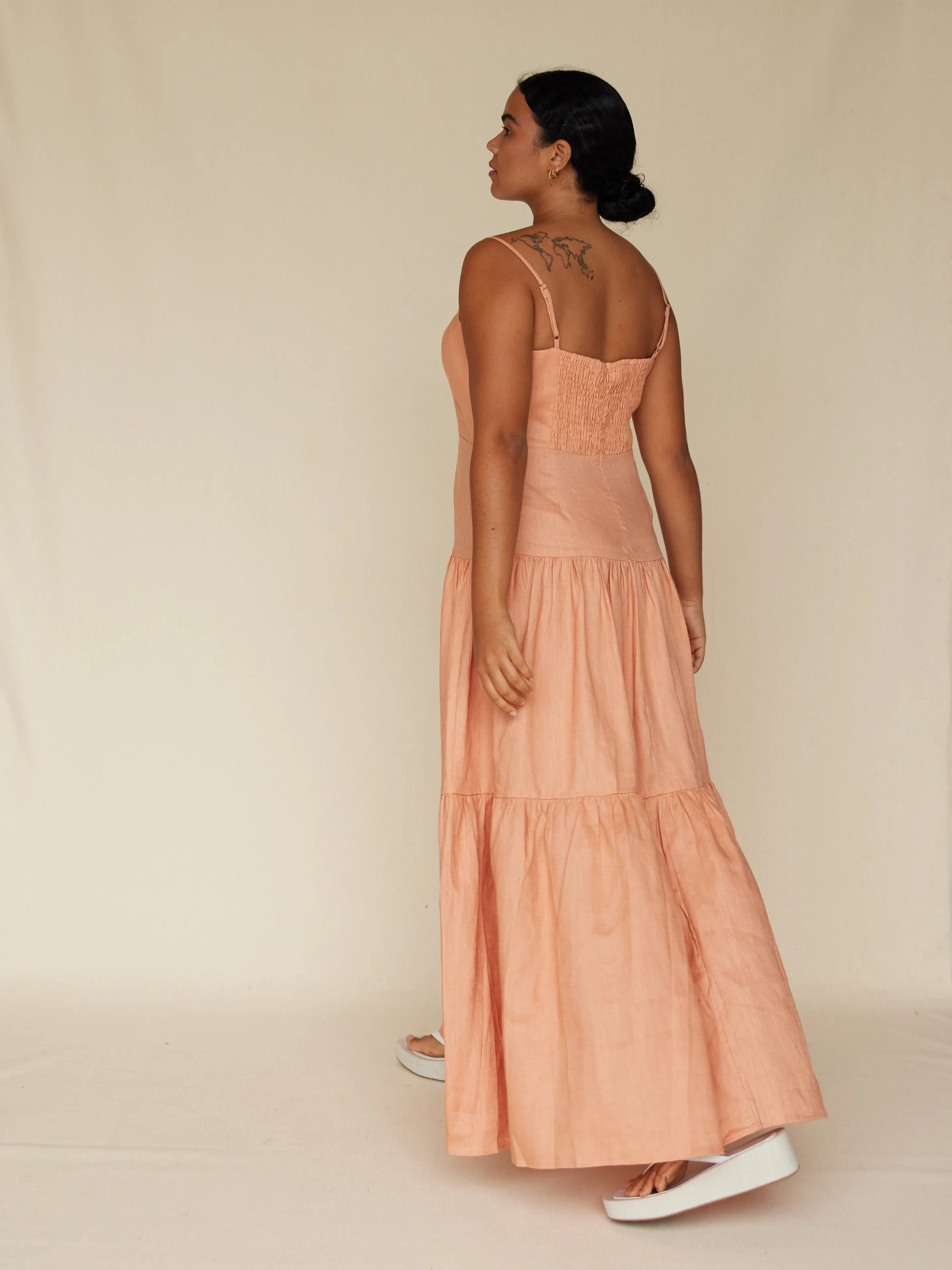 Sorrento Linen Maxi Dress - Apricot