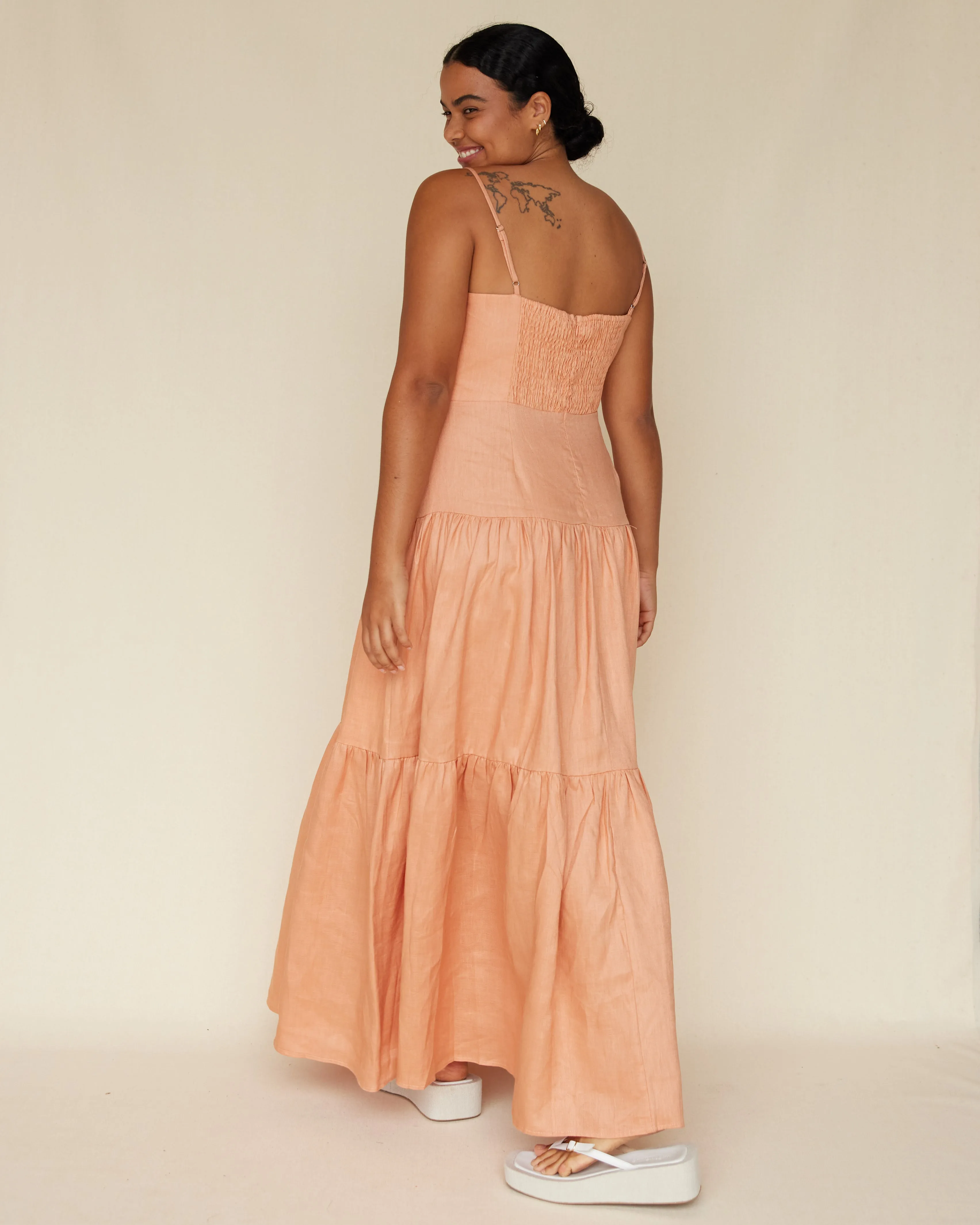 Sorrento Linen Maxi Dress - Apricot