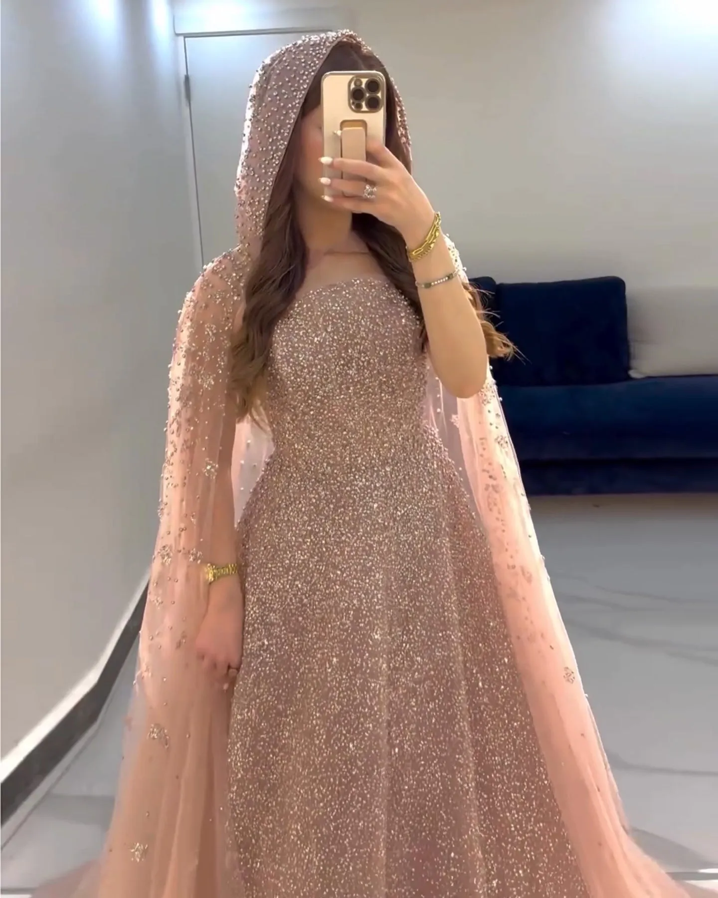 Sparkly Crystal Turquoise Evening Dress with Cape SS198