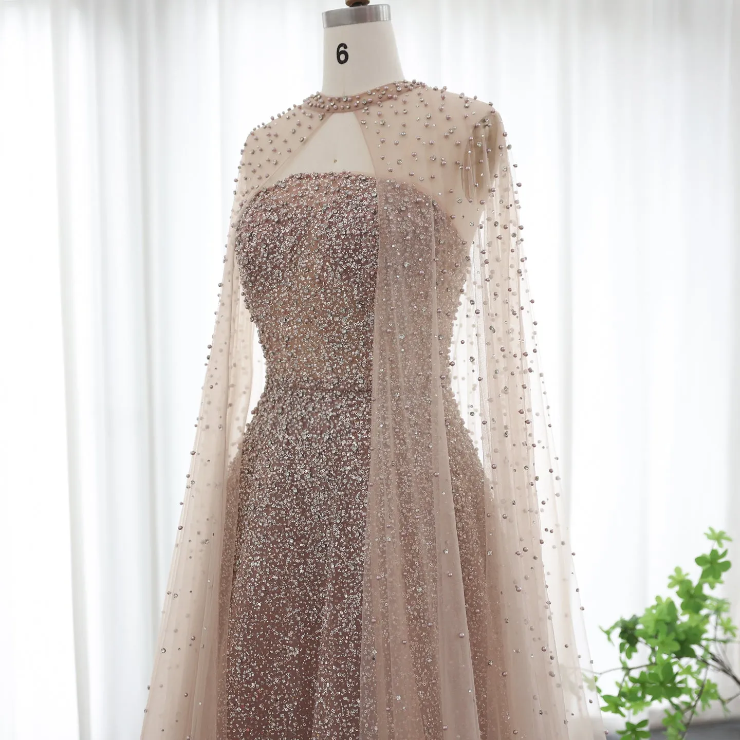 Sparkly Crystal Turquoise Evening Dress with Cape SS198