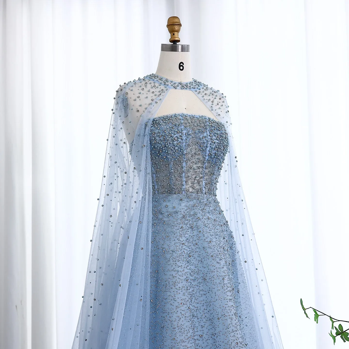 Sparkly Crystal Turquoise Evening Dress with Cape SS198