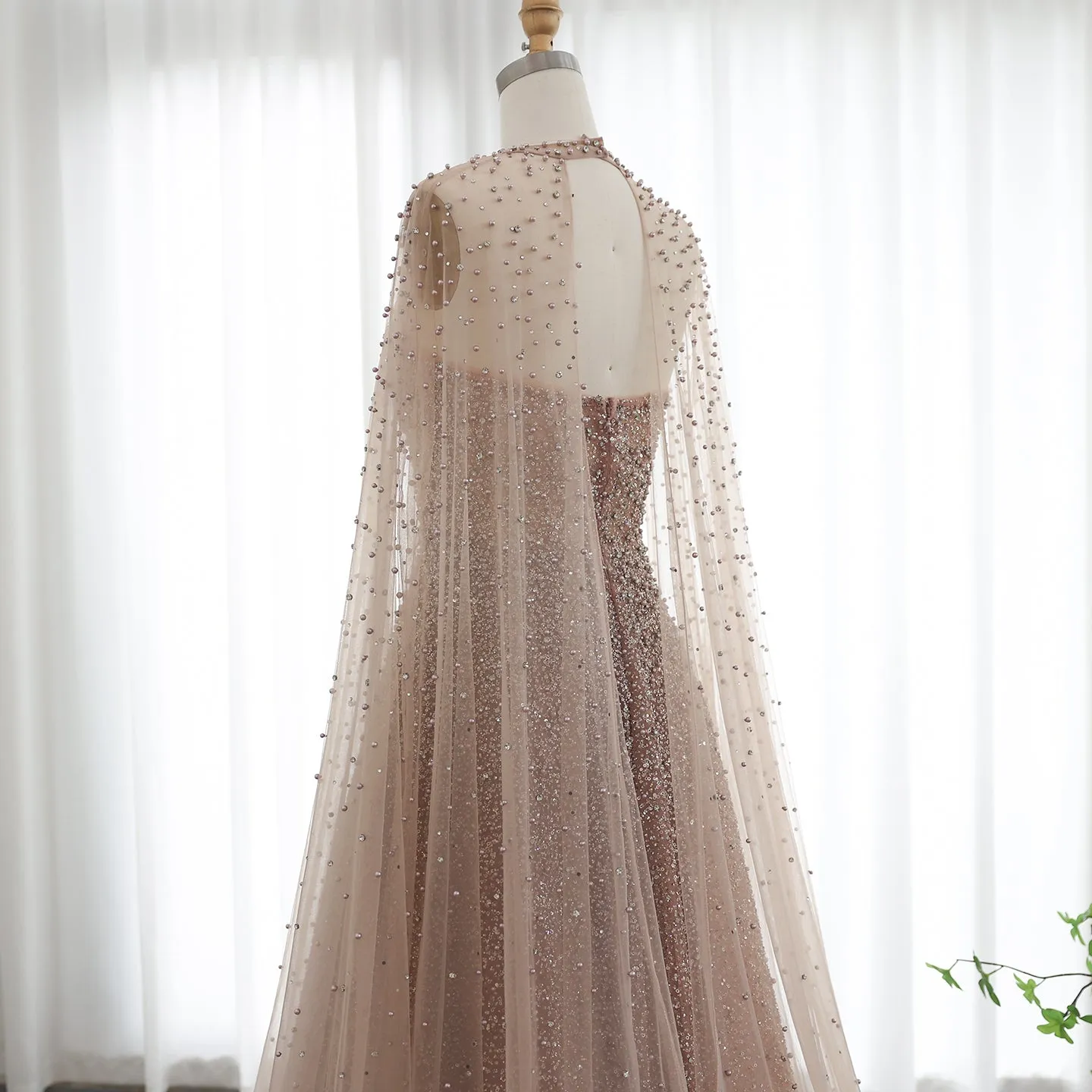 Sparkly Crystal Turquoise Evening Dress with Cape SS198