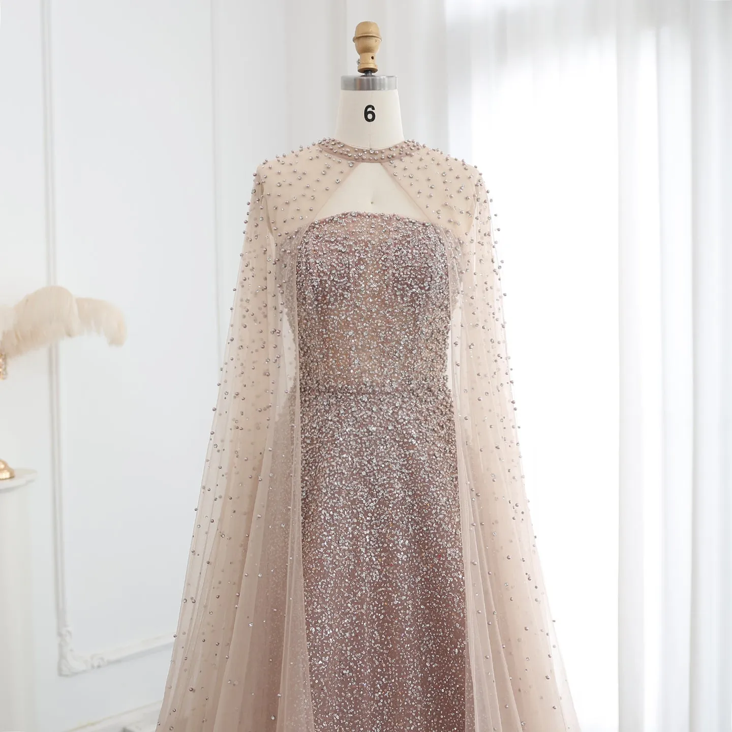 Sparkly Crystal Turquoise Evening Dress with Cape SS198