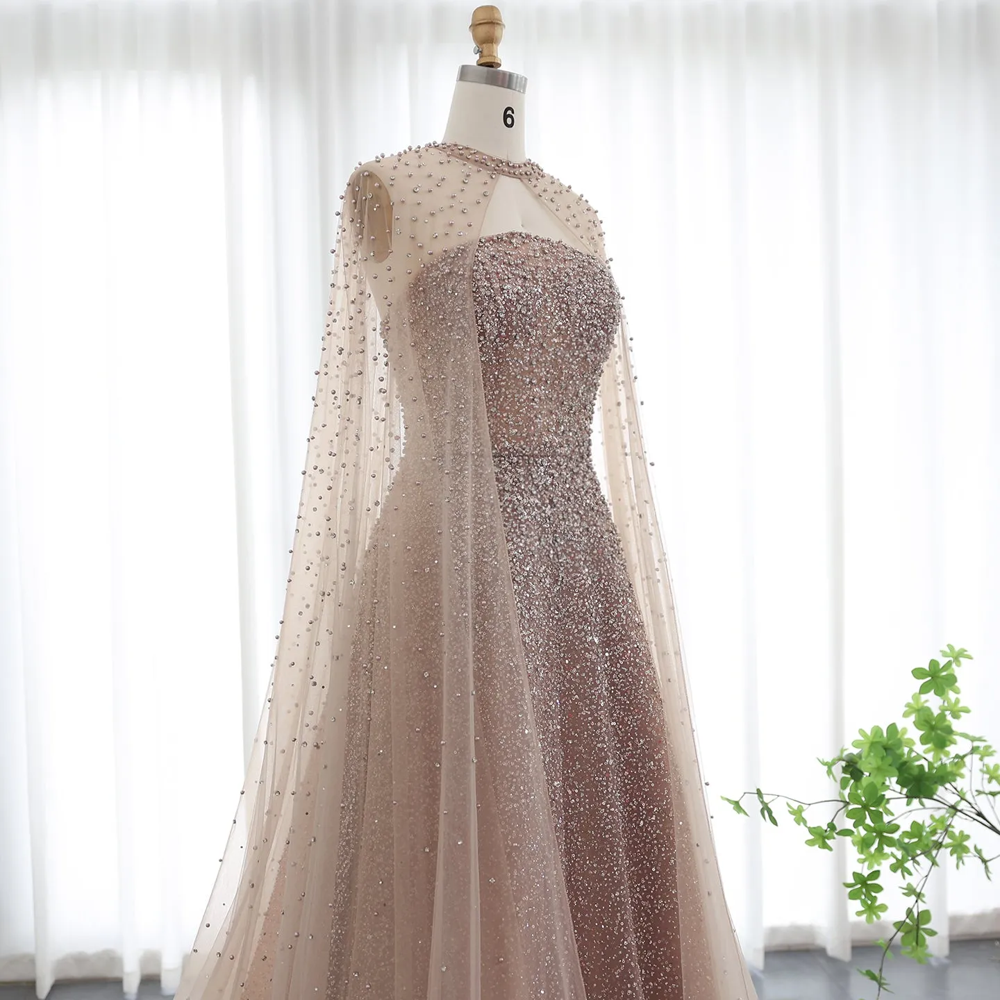 Sparkly Crystal Turquoise Evening Dress with Cape SS198