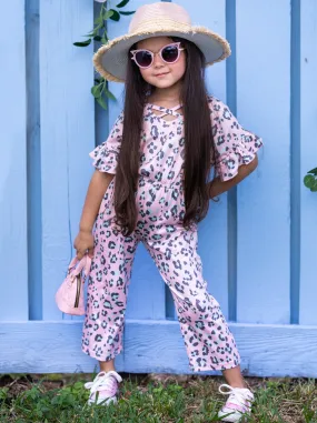 Spotted In Pink Ruffle Sleeve Jumpsuit