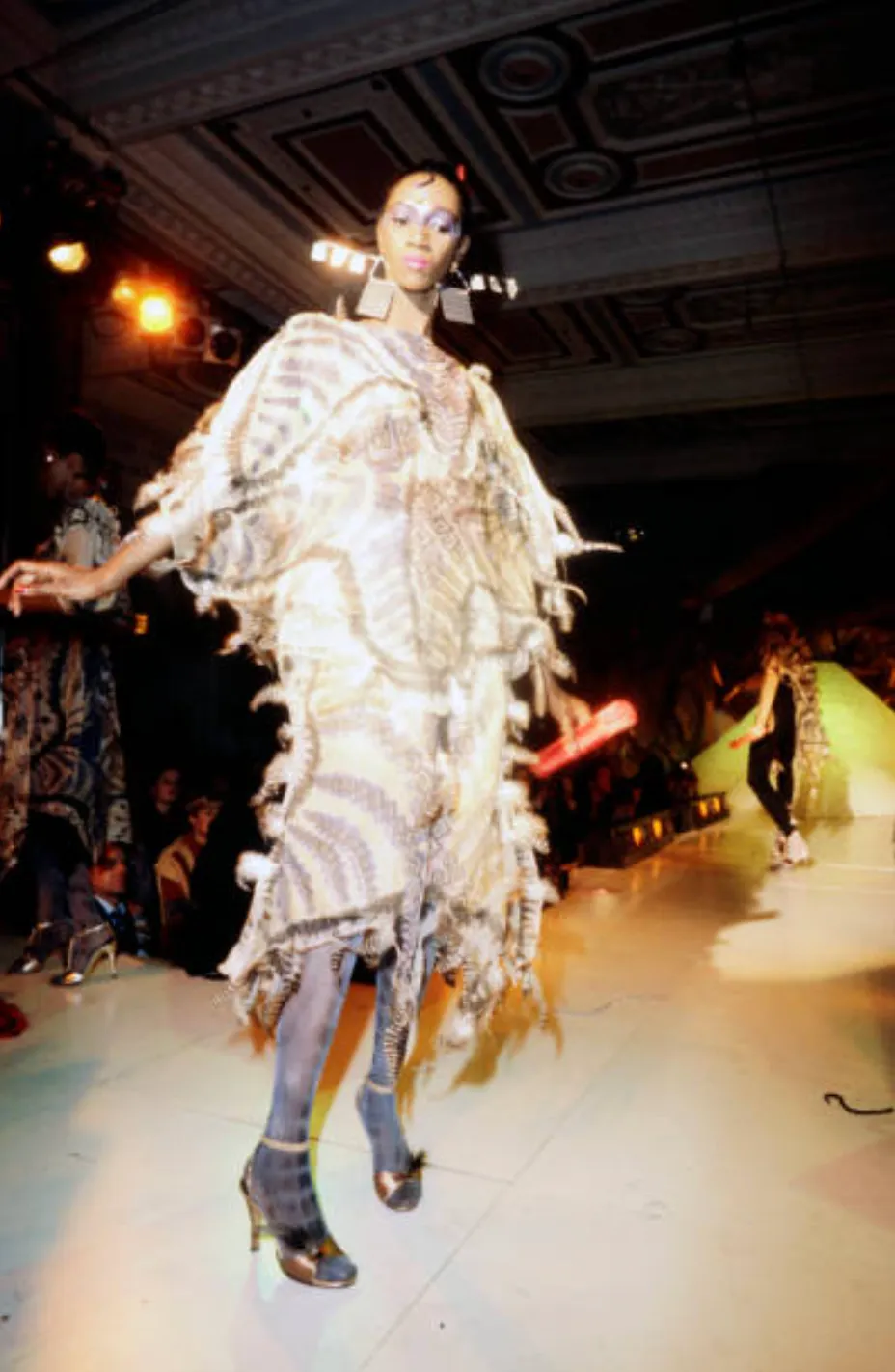 Spring 1981 Zandra Rhodes Runway & Book Piece 'Kenya & Zebras" Feather Trimmed Silk Chiffon Cape Piece