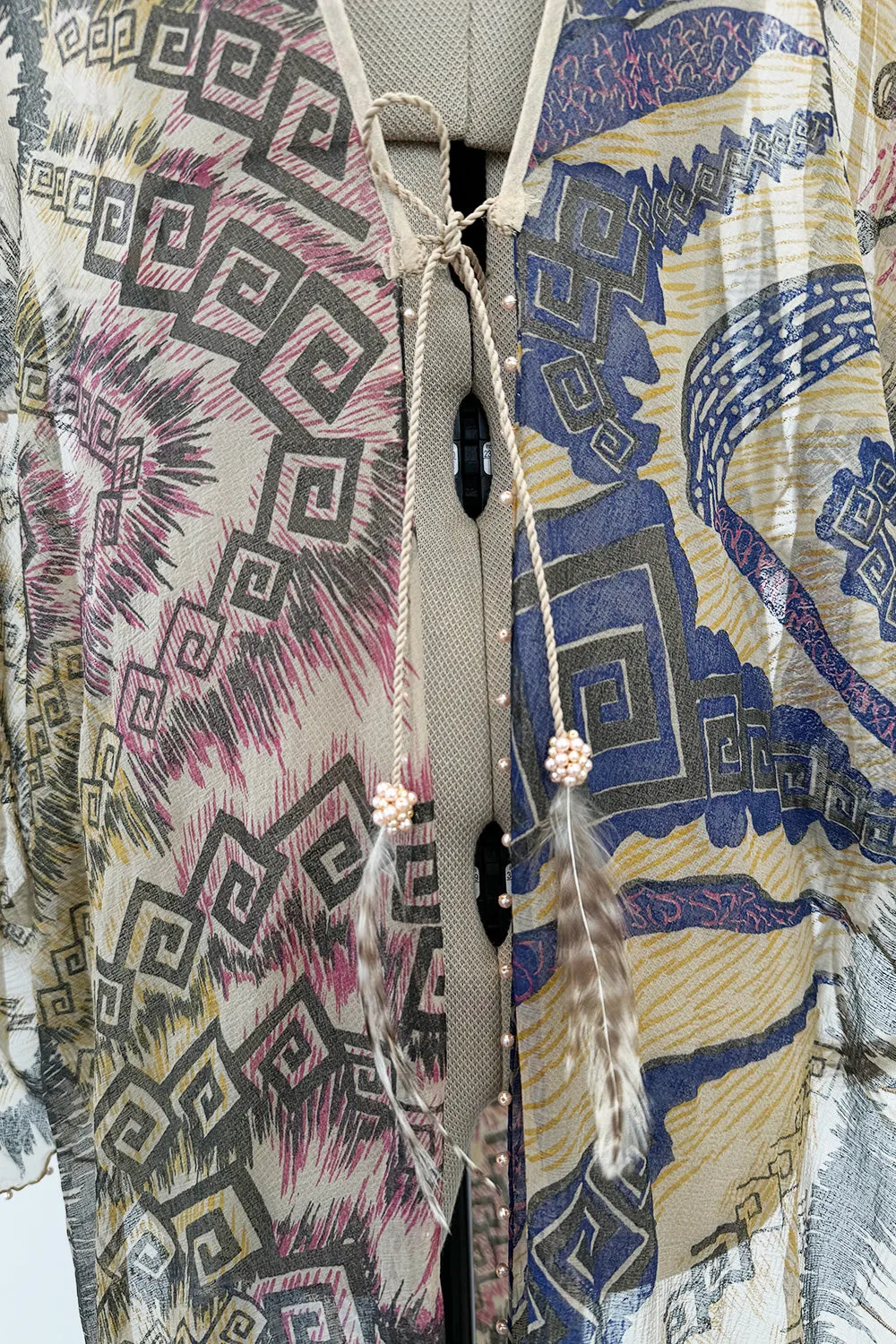 Spring 1981 Zandra Rhodes Runway & Book Piece 'Kenya & Zebras" Feather Trimmed Silk Chiffon Cape Piece